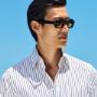 This white striped shirt is tailored in a slim fit and features a large point collar, single cuffs, and a French placket.