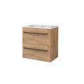 Basic Line Ondiep Badkamermeubel 60 X 39 Cm - Warm Eiken - Mat Zwarte Grepen
