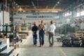 back-view-three-young-contemporary-workers-industrial-plant-walking-along-large-factory-communicating